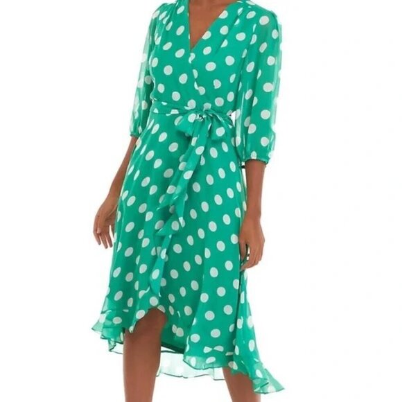 Julian Taylor Women's 3/4 Sleeve Dot Chiffon Surplice Midi Dress size 16W NWT - Picture 1 of 10
